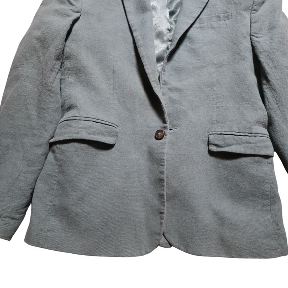 H&M Cotton Linen Blazer Sage Green Single-Breasted US 18 (Fits Like 12) SoftGirl - Picture 6 of 16